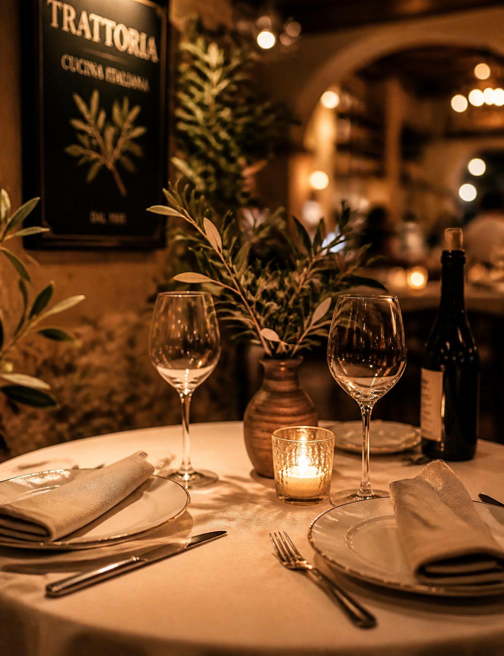 Candlelit table set for two